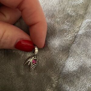 Sterling Silver Pink Gem rib cage Charm Pendant fits Pandora bracelet